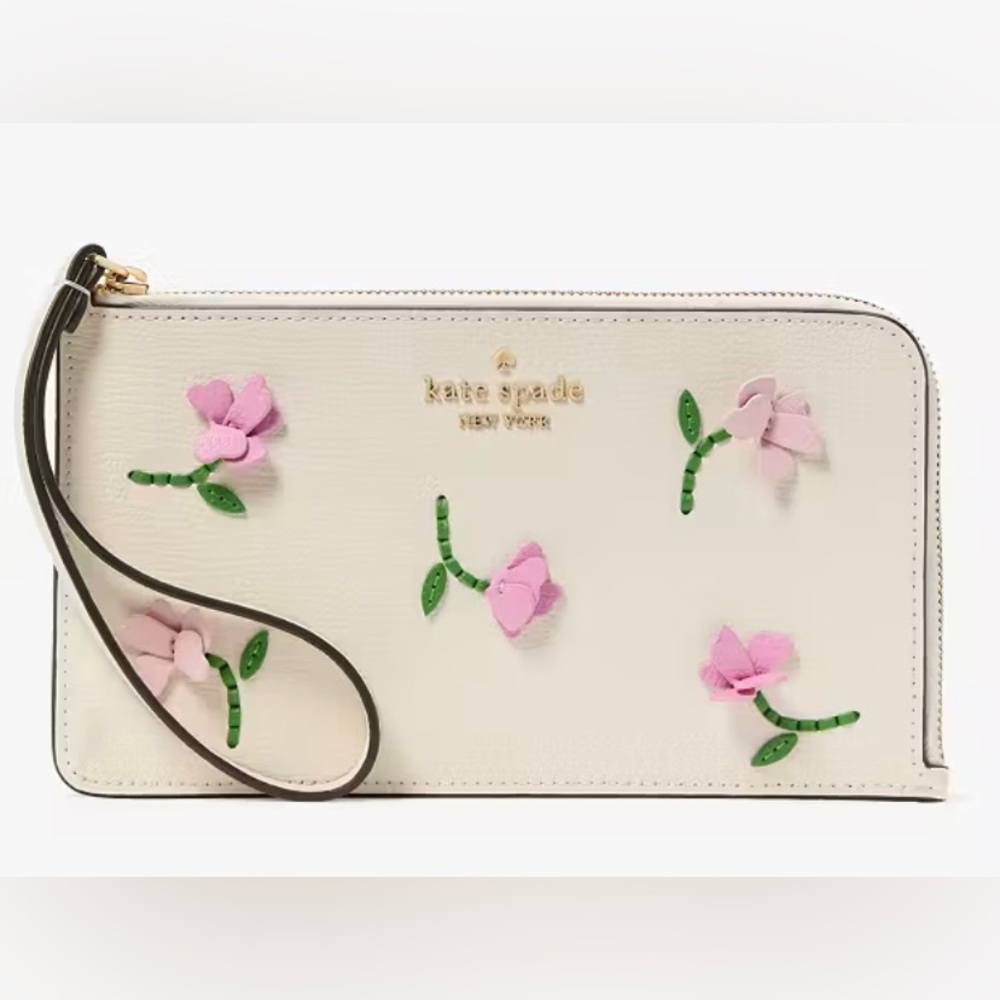 NWT-Kate Spade White and Pink floral Wristlet
